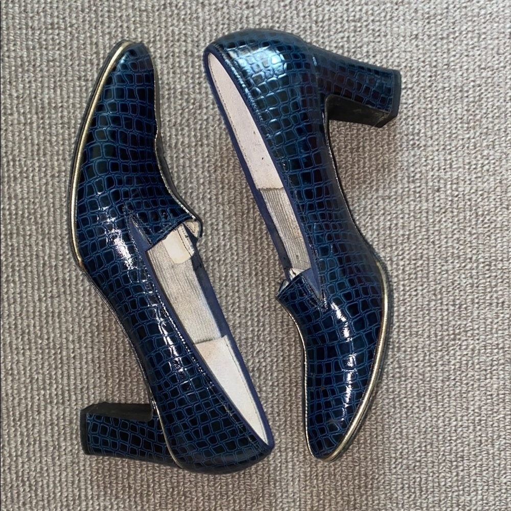 Vintage Elegant Blue Alligator Patterned Women's Shoes with heel No Size - Picture 11 of 15